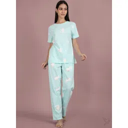 TWIN BIRDS Women Printed Cotton Relaxed Fit Functional Pockets T-shirt-Pyjamas Night suit-image-0