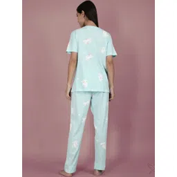 TWIN BIRDS Women Printed Cotton Relaxed Fit Functional Pockets T-shirt-Pyjamas Night suit image 3