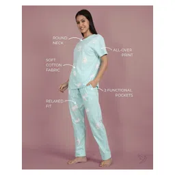 TWIN BIRDS Women Printed Cotton Relaxed Fit Functional Pockets T-shirt-Pyjamas Night suit image 2