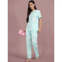 TWIN BIRDS Women Printed Cotton Relaxed Fit Functional Pockets T-shirt-Pyjamas Night suit image 5