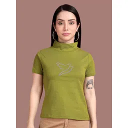 TWIN BIRDS Women Printed High Neck Pockets T-shirt-picture-34