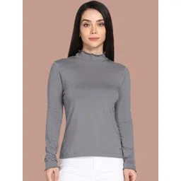 TWIN BIRDS Women Solid Full Sleeves Raw Edges High Neck Frill Tee-picture-22