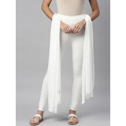 TWIN BIRDS Women White Solid Churidar-Length Leggings With Matching Shawl-image-14