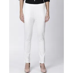 TWIN BIRDS Women White Solid Straight Fit Cigarette Trousers-picture-10
