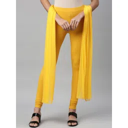 TWIN BIRDS Women Yellow Solid Churidar-Length Leggings With Matching Shawl-picture-26