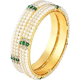 twini Pearl Green Patla Bangles for Women | Traditional Ethnic Fashion Jewellery with Elegant Design | Ideal for Wedding Outfits, Festivals, Cultural & Gift for Loved Ones-P image 1