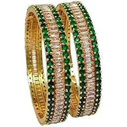 twini American Green Diamond 2 pcs Emerald Bangles for Women & Girls | Traditional Ethnic Jewellery | Bridal Wedding Kada | Stylish Sparkling Stone Hand Accessories-picture-18