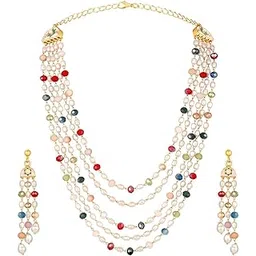 twini Elegant Layers Multicolor Pearl Beaded Necklace Set for Women & Girls | Traditional Ethnic Jewellery with Matching Earrings | Ideal for Weddings, Sarees & Lehengas-New-picture-26