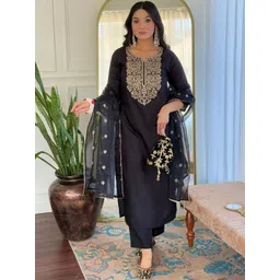 TWINS LADY Women Ethnic Motifs Embroidered Regular Thread Work Kurta with Trousers & With Dupatta-picture-40