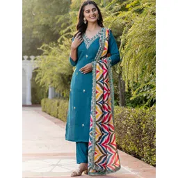 TWINS LADY Women Floral Embroidered Regular Kurta with Trousers & With Dupatta-picture-25