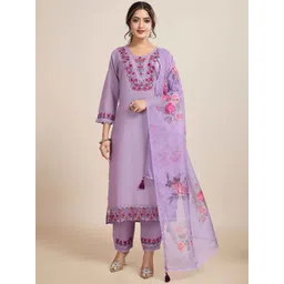 TWINS LADY Women Floral Embroidered Regular Sequinned Kurta with Trousers & Dupatta-picture-27