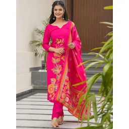 TWINS LADY Women Floral Printed Regular Silk Crepe Kurta with Trousers & With Dupatta-picture-26
