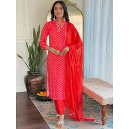 TWINS LADY Women Striped Embroidered Thread Work Kurta with Trousers & With Dupatta image 1