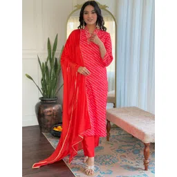 TWINS LADY Women Striped Embroidered Thread Work Kurta with Trousers & With Dupatta image 4