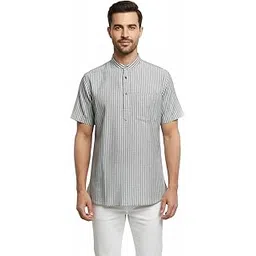 twist99 Mens Cotton Linen Half Sleeve Plus Size Short Kurta (Grey Stripes) (in, Alpha, 8XL, Grey Stripes)-picture-48