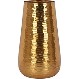 Two Moustaches 12 Inches Metal Hammered Golden Finish Flowers Vase, Flowers Vase for Home Decor, Flowers Pot for Home & Office, Housewarming Gifts, Golden, Pack of 1 (Flowers Not Included)-picture-30
