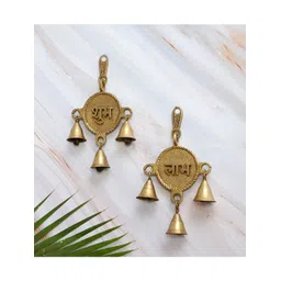 Two Moustaches 2 Pieces Brass Rounded Shubh Labh Door Hanging Bells Set-picture-13