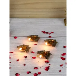 Two Moustaches 4 Pieces Lotus Shaped Decor Brass Diya-picture-40