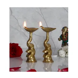 Two Moustaches Gold Toned 2 Pieces Textured Brass Diyas-picture-18