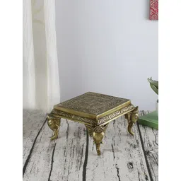 Two Moustaches Gold-Toned Brass Elephant Pillar Swastika Traditional Pooja Chowki-picture-36