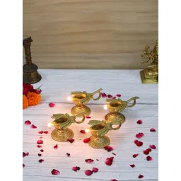 Two Moustaches Gold-Toned Brass Lotus Diyas With Handle-picture-21