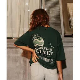 twocraziie Women Printed, Typography Round Neck Pure Cotton Dark Green T-Shirt-picture-27