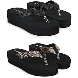 twosoft Women Pack Of 2 Combo Stylish Extra Comfort Lightweight Used Slippers (Black, Gold, 8)-picture-24