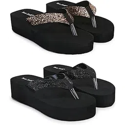twosoft Women's Glitter Embellished Platform Flip Flops, Black-picture-46