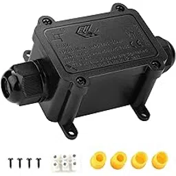 Tynoscco IP68 Waterproof Junction Box,2-Way Outdoor Waterproof Electrical Box with 2 Cable M20 Gland Wire Connector Electrical Junction Box for 4-12mm Diameter Cable, Black image 1