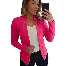 tyqqu Womens Oversized One Button Down Blazer Slim Work Office Fit Lightweight Cardigan, Rose, Small-picture-23