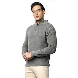 tysort Men High Neck Zipper Full Sleeve Waffle Knitted Winter Sweater,Waffle Knit Sweater for Men-picture-13