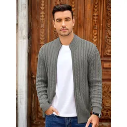 TYSORT Men Woollen Front-Open with Zip Detail Detail Sweater-picture-34
