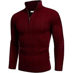 tysort Men's Acrylic Full Sleeve High Neck Half Zipper Sweater for Men, Cable Knitted Cardigan for Men-picture-21