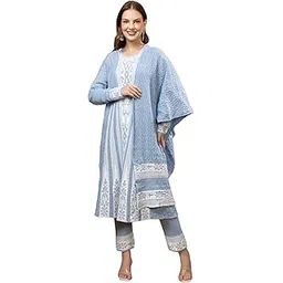 tysort Winter Woolen Anarkali Kurta Palazzo and Stole Set for Women-picture-43