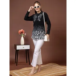 TYSORT Women Printed Woollen Cardigan with Embroidered Detail-picture-35