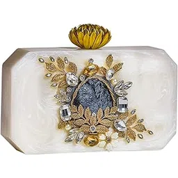 tz handicraft Resin Clutch For Women Bridal Clutches For Pocut Looks Wedding Celebrity Party Evening Marble Purse Floral Clutch For Women's & Girls, Off White color-picture-41