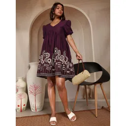 Tzelynn Floral Embroidered Puff Sleeve A-Line Dress-picture-12