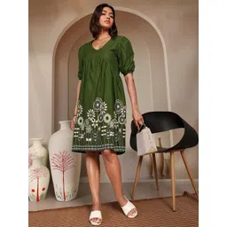 Tzelynn Floral Print Puff Sleeve A-Line Dress-picture-22