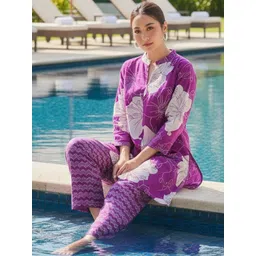 Tzelynn Printed Mandarin Collar Top With Trousers Co-Ords Set-picture-31