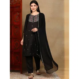 Tzelynn Women Ethnic Motifs Embroidered Regular Thread Work Kurta with Trousers & With Dupatta-picture-20