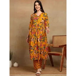 Tzelynn Women Floral Printed Empire Kurta with Trousers & With Dupatta-picture-35