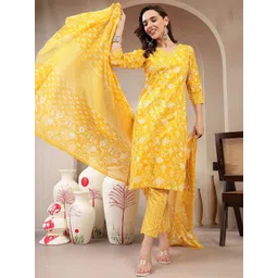 Tzelynn Women Floral Printed Regular Pure Cotton Kurta With Trousers & Dupatta-picture-33