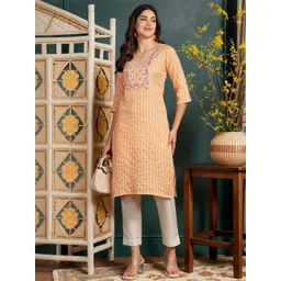 Tzelynn Women Orange Viscose Rayon Yoke Design Kurta-picture-23