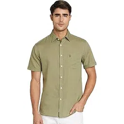 u. s. polo assn. U.S. POLO ASSN. Men's Solid Cotton Linen Spread Collar Half Sleeve Shirts-picture-12