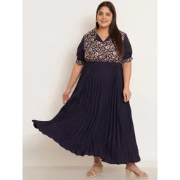 U&F Beyond Floral Colourblocked Puff Sleeve Crepe Fit & Flare Maxi Dress-picture-10