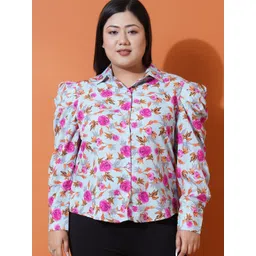 U&F Beyond Floral Print Mandarin Collar Ruffles Crepe Top-picture-36
