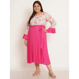 U&F Beyond Plus Size Floral Print Bell Sleeve Crepe Fit & Flare Midi Dress-picture-10