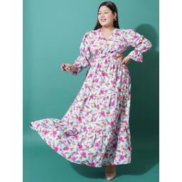 U&F Beyond Plus Size Floral Printed Bell Sleeves Cut-Outs Fit and Flare Maxi Dress-picture-38