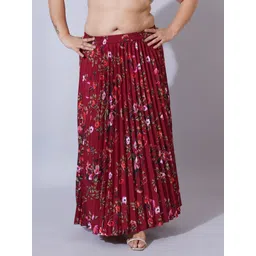 u&f beyond Women Floral Print Flared Red Skirt-picture-11