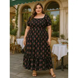 U&F Beyond Women Floral Printed Smocked Puff Sleeve Crepe Maxi Dress-picture-20